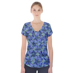 Modern Nature Print Pattern 7200 Short Sleeve Front Detail Top by dflcprints