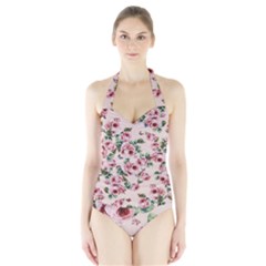 Pink Roses And Butterflies Halter Swimsuit by CasaDiModa