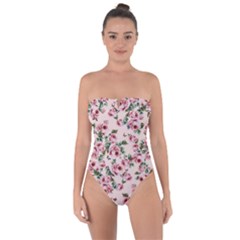 Pink Roses And Butterflies Tie Back One Piece Swimsuit by CasaDiModa