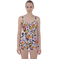 Colorful Roses Print Tie Front Two Piece Tankini by CasaDiModa