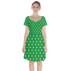 Polkadot Yellow Short Sleeve Bardot Dress by berwies