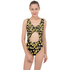 Yellow Tulip Print Center Cut Out Swimsuit