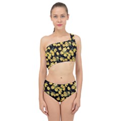 Yellow Tulip Print Spliced Up Two Piece Swimsuit