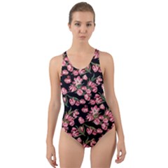 Pink Tulip Print Cut-out Back One Piece Swimsuit