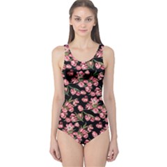 Pink Tulip Print One Piece Swimsuit