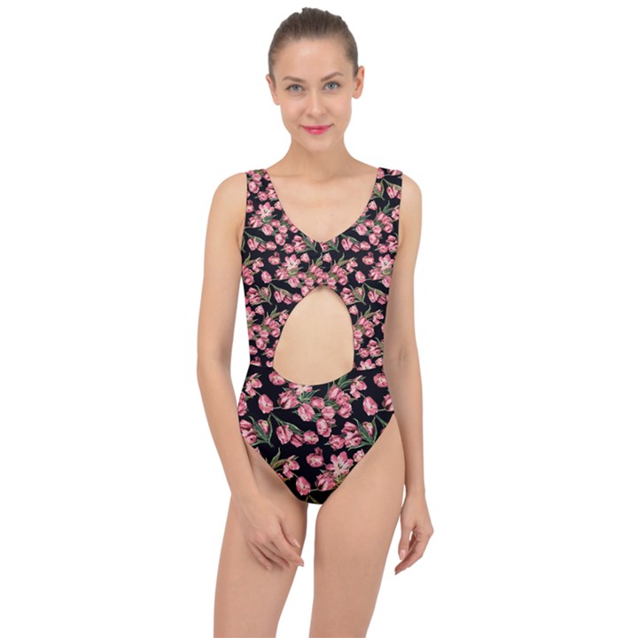 Pink Tulip print Center Cut Out Swimsuit