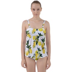 Lemons Print Twist Front Tankini Set