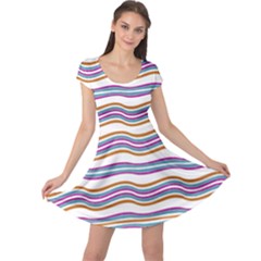 Colorful Wavy Stripes Pattern 7200 Cap Sleeve Dress by dflcprints