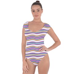 Colorful Wavy Stripes Pattern 7200 Short Sleeve Leotard  by dflcprints