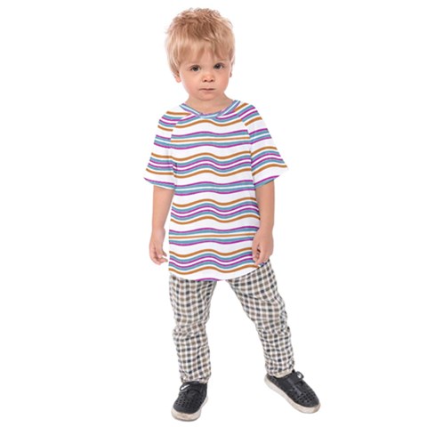 Colorful Wavy Stripes Pattern 7200 Kids Raglan Tee by dflcprints