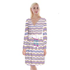 Colorful Wavy Stripes Pattern 7200 Long Sleeve Velvet Front Wrap Dress by dflcprints