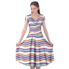 Colorful Wavy Stripes Pattern 7200 Cap Sleeve Wrap Front Dress by dflcprints