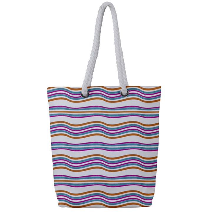 Colorful Wavy Stripes Pattern 7200 Full Print Rope Handle Tote (Small)