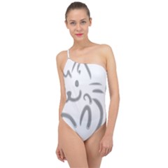 Cat Feline Cute Pet Animal Classic One Shoulder Swimsuit by Simbadda