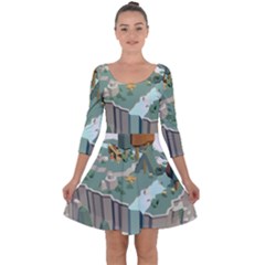 Camping Low Poly 3d Polygons Quarter Sleeve Skater Dress by Simbadda