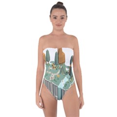 Camping Low Poly 3d Polygons Tie Back One Piece Swimsuit by Simbadda