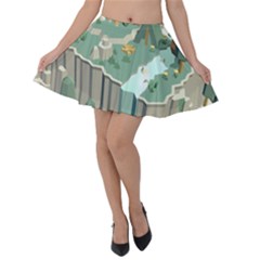 Camping Low Poly 3d Polygons Velvet Skater Skirt