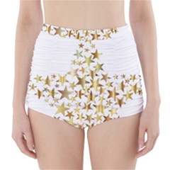 Star Fractal Gold Shiny Metallic High-waisted Bikini Bottoms by Simbadda