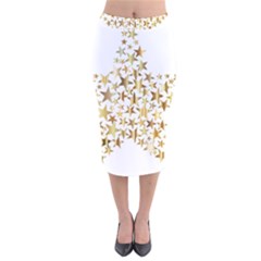 Star Fractal Gold Shiny Metallic Velvet Midi Pencil Skirt by Simbadda