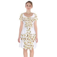 Star Fractal Gold Shiny Metallic Short Sleeve Bardot Dress by Simbadda