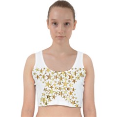 Star Fractal Gold Shiny Metallic Velvet Racer Back Crop Top by Simbadda