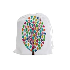 Tree Share Pieces Of The Puzzle Drawstring Pouches (large)  by Simbadda