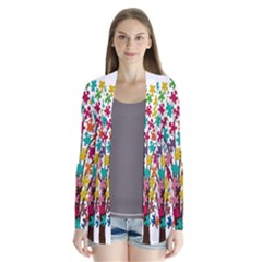 Tree Share Pieces Of The Puzzle Drape Collar Cardigan by Simbadda