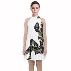 Fairy Fantasy Female Fictional Velvet Halter Neckline Dress  by Simbadda