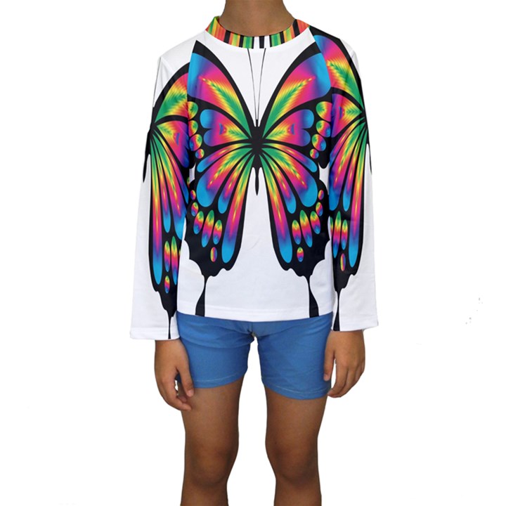 Abstract Animal Art Butterfly Kids  Long Sleeve Swimwear