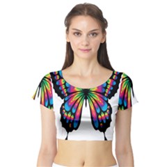 Abstract Animal Art Butterfly Short Sleeve Crop Top by Simbadda