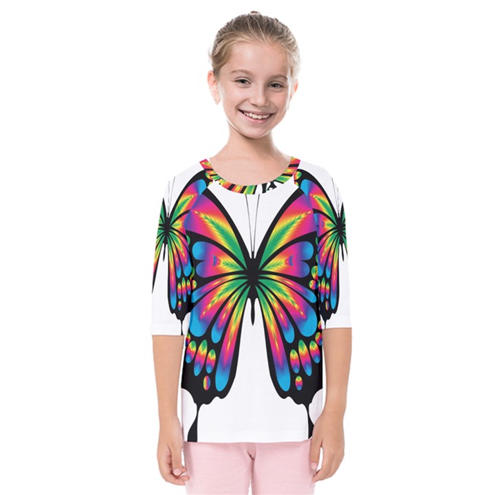 Abstract Animal Art Butterfly Kids  Quarter Sleeve Raglan Tee