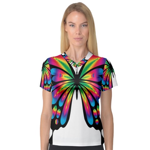 Abstract Animal Art Butterfly V-neck Sport Mesh Tee by Simbadda