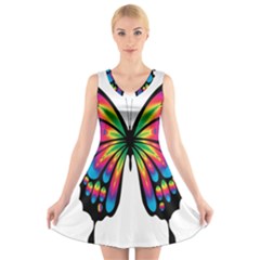 Abstract Animal Art Butterfly V-neck Sleeveless Dress by Simbadda