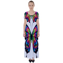 Abstract Animal Art Butterfly High Waist Short Sleeve Maxi Dress by Simbadda