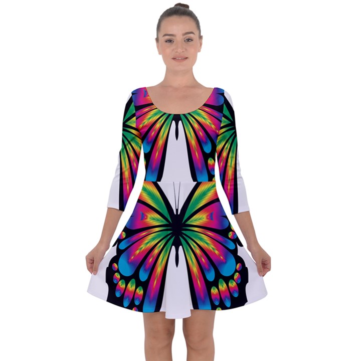 Abstract Animal Art Butterfly Quarter Sleeve Skater Dress