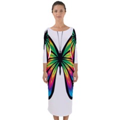 Abstract Animal Art Butterfly Quarter Sleeve Midi Bodycon Dress by Simbadda