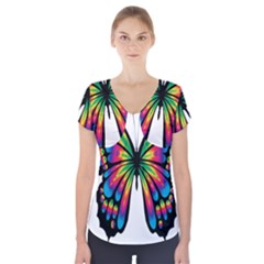 Abstract Animal Art Butterfly Short Sleeve Front Detail Top by Simbadda