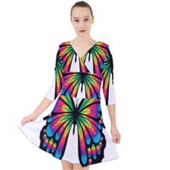 Abstract Animal Art Butterfly Quarter Sleeve Front Wrap Dress by Simbadda