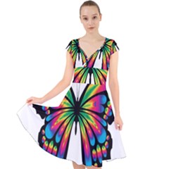 Abstract Animal Art Butterfly Cap Sleeve Front Wrap Midi Dress by Simbadda