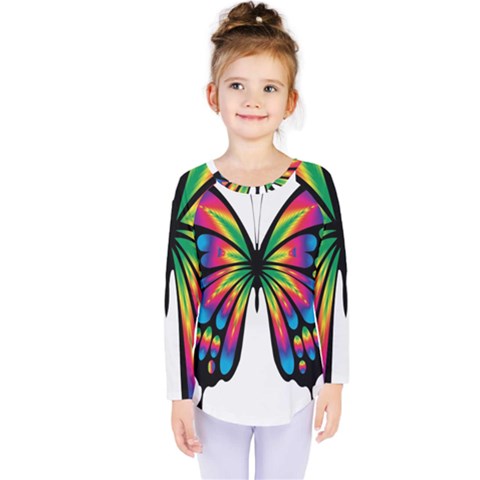 Abstract Animal Art Butterfly Kids  Long Sleeve Tee by Simbadda