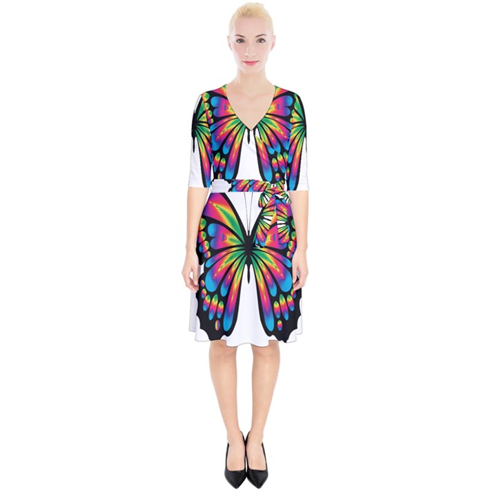 Abstract Animal Art Butterfly Wrap Up Cocktail Dress