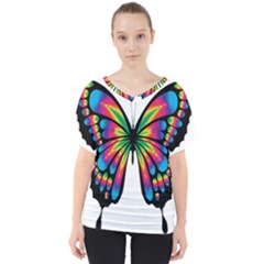 Abstract Animal Art Butterfly V-neck Dolman Drape Top by Simbadda