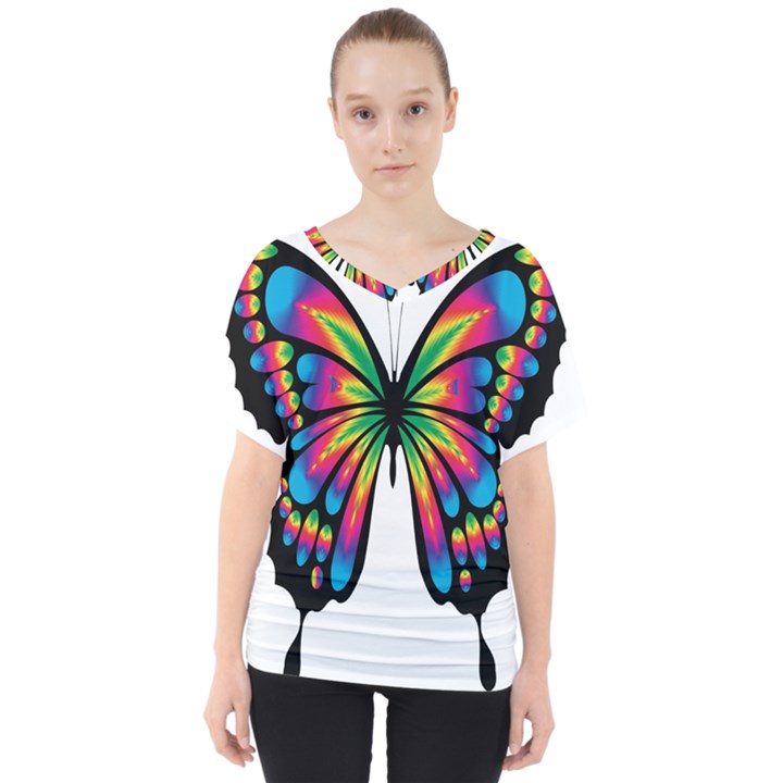 Abstract Animal Art Butterfly V-Neck Dolman Drape Top