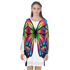 Abstract Animal Art Butterfly Long Sleeve Chiffon Shift Dress  by Simbadda