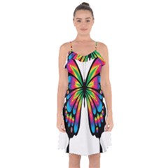 Abstract Animal Art Butterfly Ruffle Detail Chiffon Dress by Simbadda