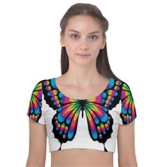 Abstract Animal Art Butterfly Velvet Short Sleeve Crop Top  by Simbadda