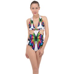 Abstract Animal Art Butterfly Halter Front Plunge Swimsuit by Simbadda