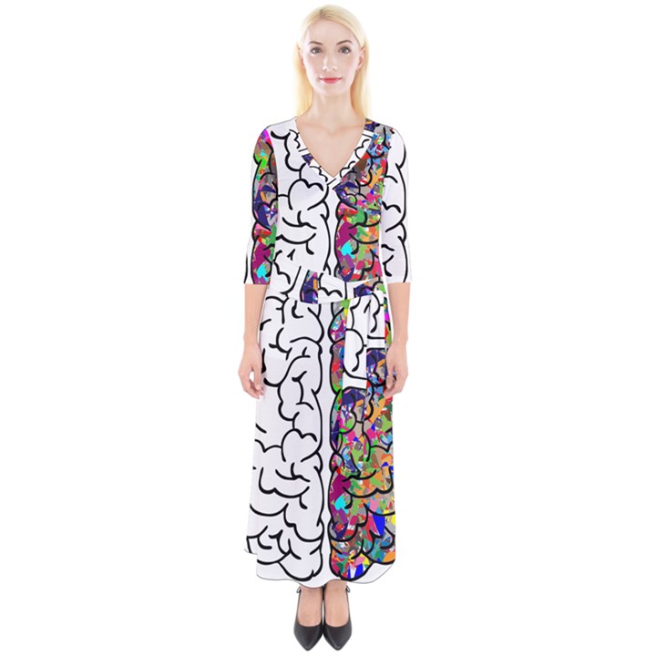 Brain Mind Anatomy Quarter Sleeve Wrap Maxi Dress