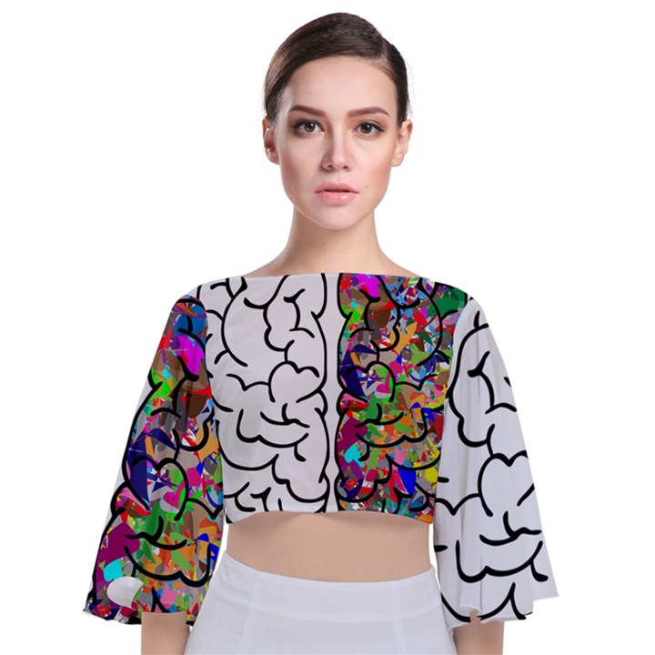 Brain Mind Anatomy Tie Back Butterfly Sleeve Chiffon Top