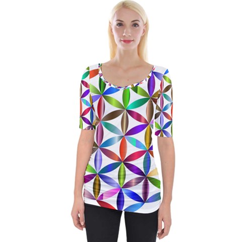 Flower Of Life Sacred Geometry Wide Neckline Tee by Simbadda